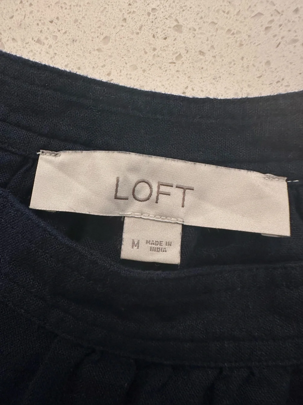 LOFT Navy Puff-Sleeve Cotton Blend Peasant Top
